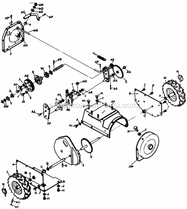 Axle & Traction Drive Diagram and Parts List for 2680B 400000001-499999999 - 1974 Lawn Boy Snow Blower